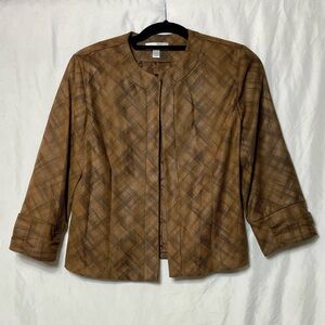 Caramel Brown & Black Plaid Print Cropped Blazer w/ 3/4 Sleeves by Dressbarn, M